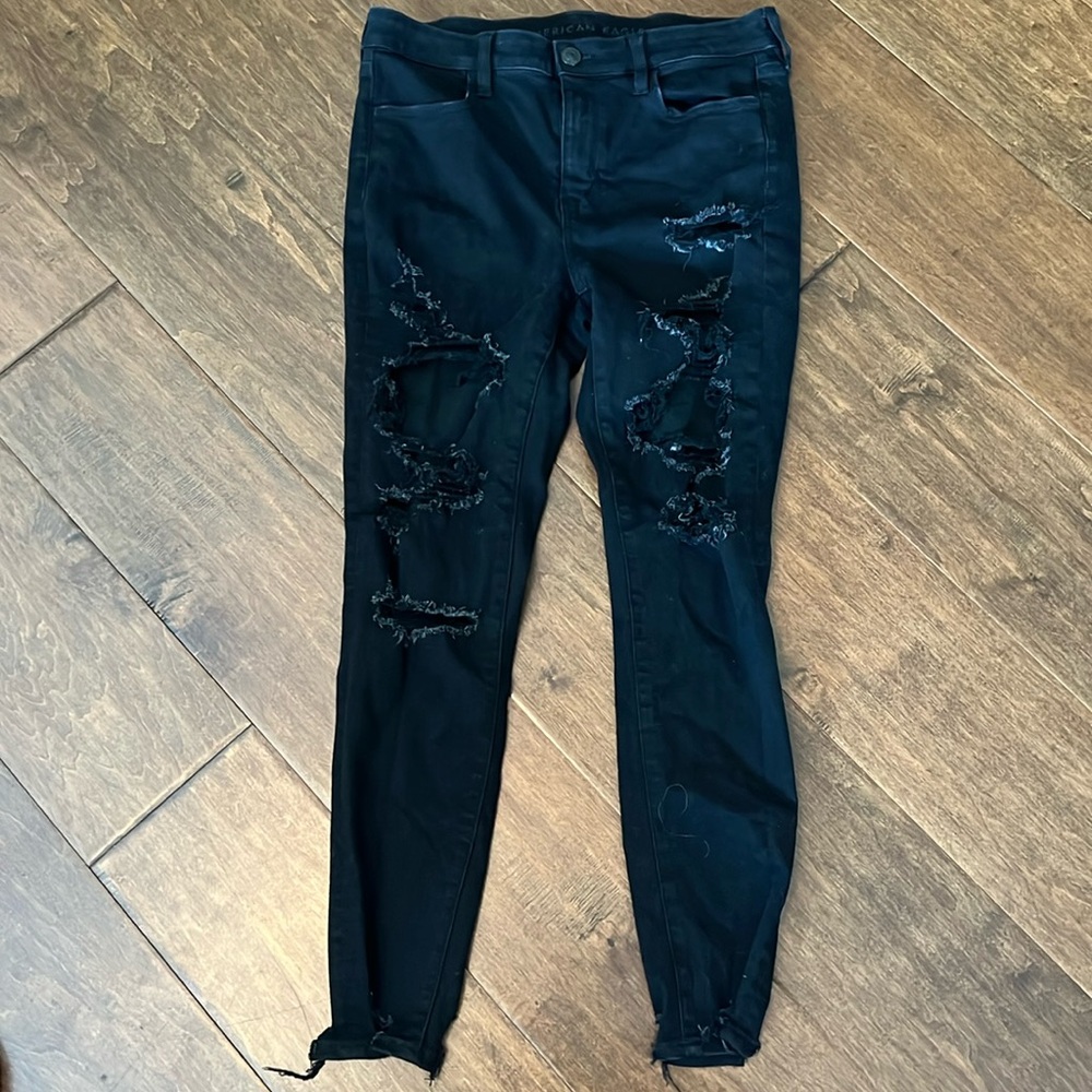 American Eagle Next Level Stretch Black Ripped Jeans